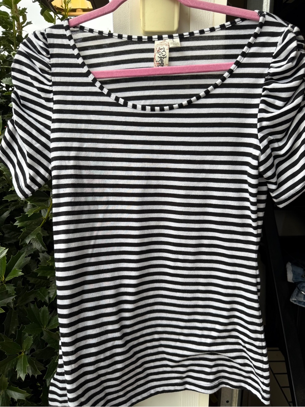 Black & White Striped Scoop Neck Women's Top